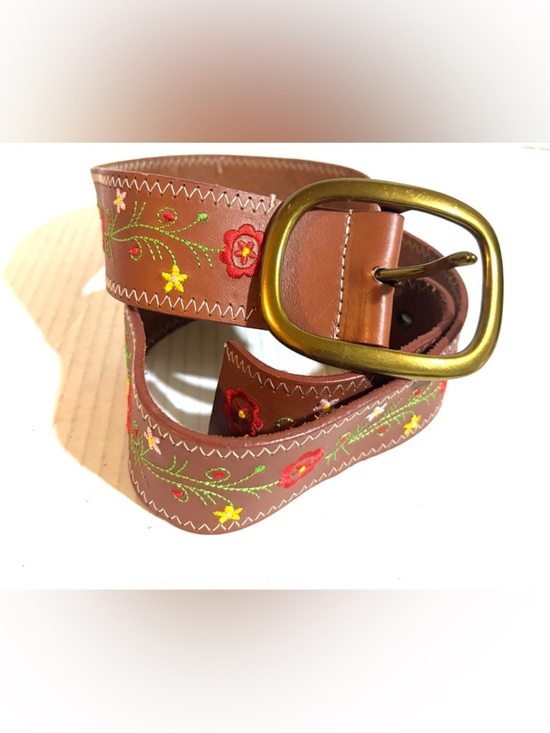 Women\'s  unisex Brown Embroidered Floral Leather Belt main image 4